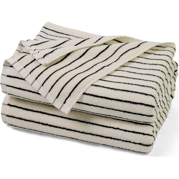 Black and White Striped Bath Towels Set of 2, Lighter & Quick Dry Towels Large 27.5 x 55 inches, Farmhouse for Bathroom, Pool, Shower