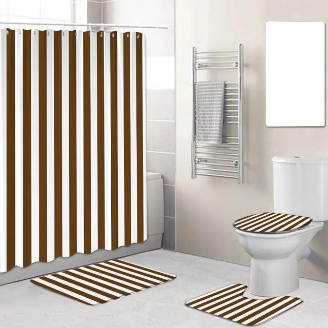 Black and White Striped Bathroom Shower Curtain Set Creative Geometric