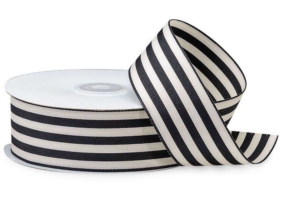 1.5" Wide Black and White Striped Wired Cabana Ribbon 25 Yards