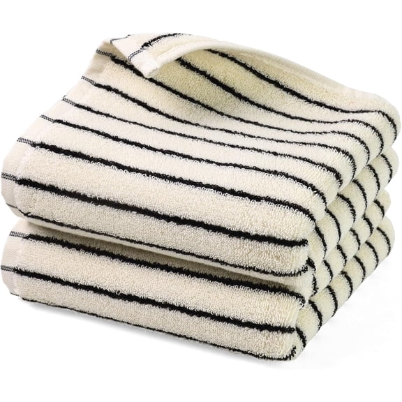 Black and White Striped Hand Towels for Bathroom, Vintage Kitchen Decor, Guest Use, Adults & Kids, Natural Cotton, 14 x 29