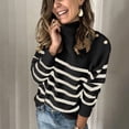 thumbnail image 1 of Black and White Striped Knit Sweater Button Women Pullover Female Jumper Fall Winter Long Sleeve Turtleneck Sexy Woman Sweaters, 1 of 5
