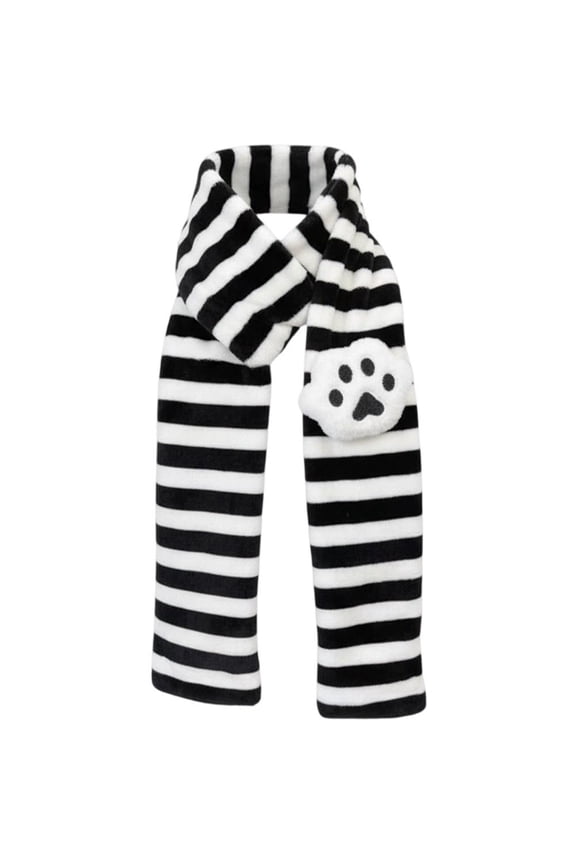 Black and White Striped Scarf, Cute Cat Paw Japanese Striped Two-dimensional Scarf Winter Scarf Wrap for Women