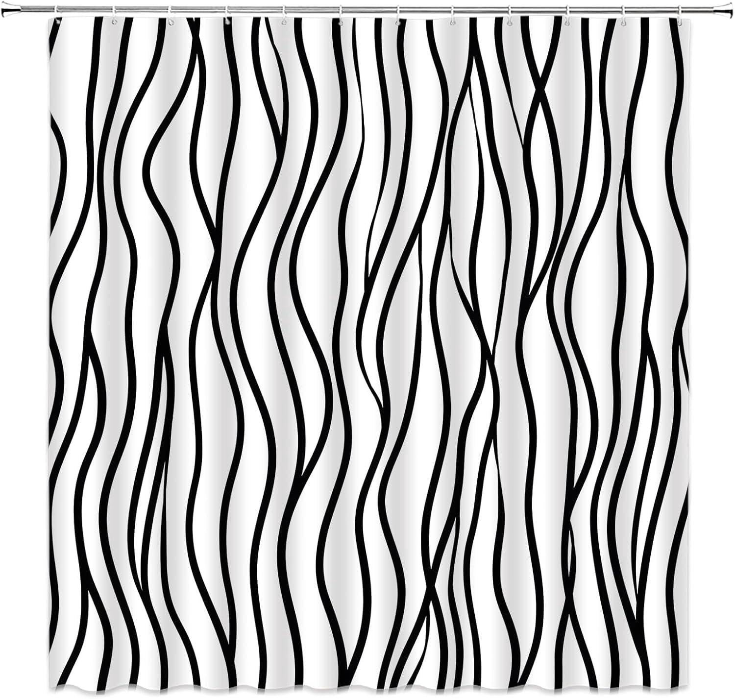 Black and White Striped Shower Curtain Abstract Geometric Wave Line ...