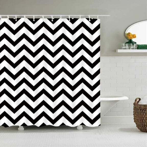 Black and White Striped Shower Curtains with Hook Waterproof Polyester Fabric Geometric Pattern Home Decor Bathroom Curtain Baño
