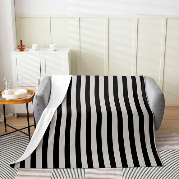 Black and White Striped Throw Blanket for Couch Soft Flannel Fleece Bed Blanket
