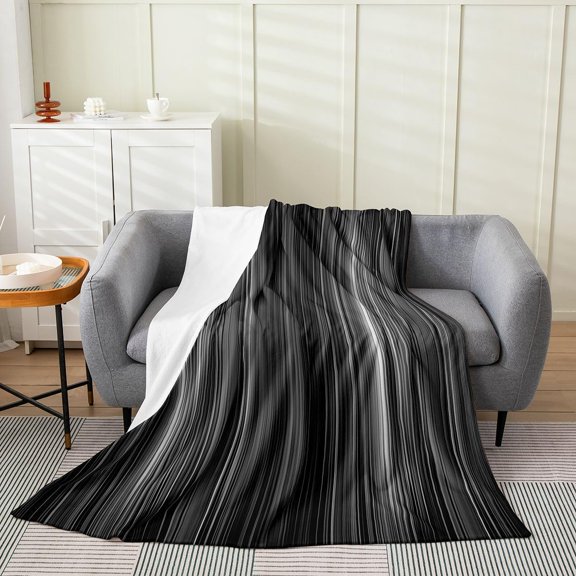 Black and White Striped Throw Blanket for Couch Soft Flannel Fleece Blanket