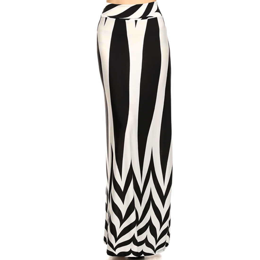 Black and White Striped with Zig Zag Pattern Maxi Skirt Size