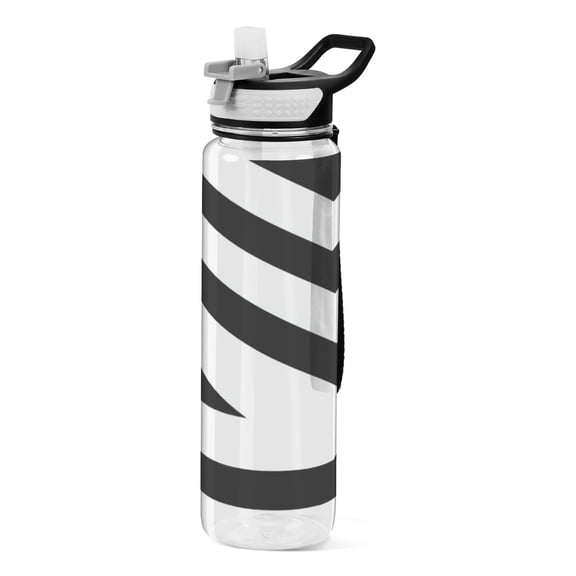 Black and White Stripes 1000ml Tritan Sport Bottle Straw LeakProof Food-Grade Portable Wide Handle