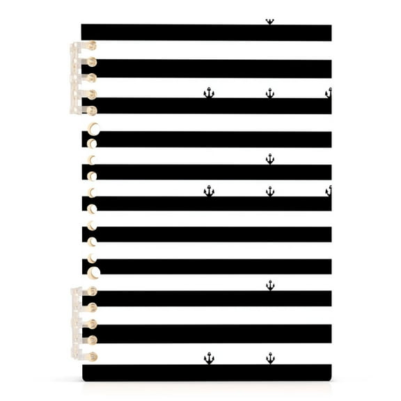 Black and White Stripes A5 8.3x5.7in PP Notebook, Adjustable Rings, 60 Sheets, Diary or Journey Note