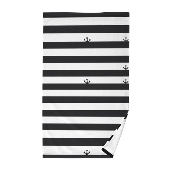 Black and White Stripes Bath Towel 100% Cotton Soft Thick High Absorbency Hand Face Towel Single Pack 16x28in