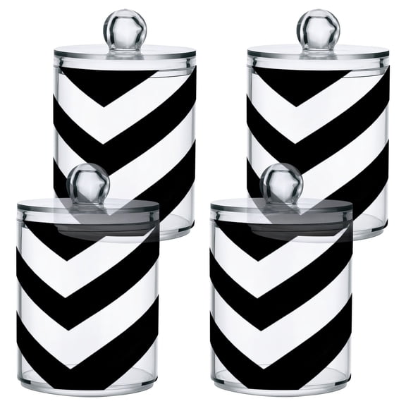 Black and White Stripes Bathroom Canisters Set of 4 Translucent Plastic Storage for Cotton Pads and Floss