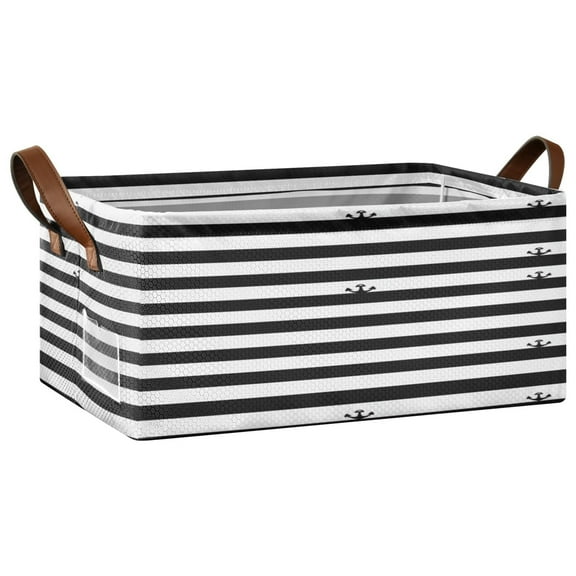 Black and White Stripes Open Home Storage Bins Foldable Metal Frame Shelf Baskets 16.9x11.4x7.7in Water-Resistant