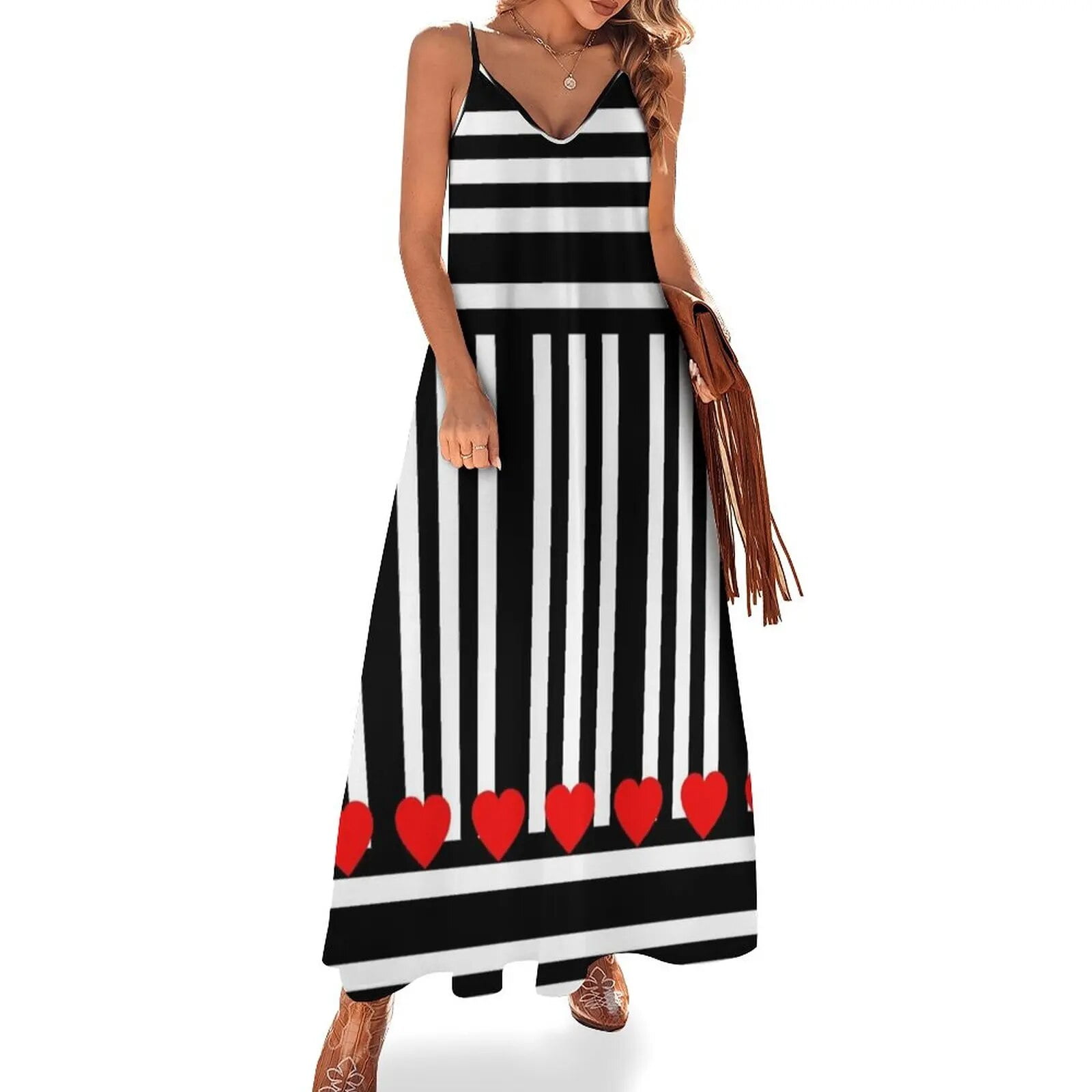 black white striped wedding dress Black and White Stripe Floral Maxi Dress Mono Clash / M