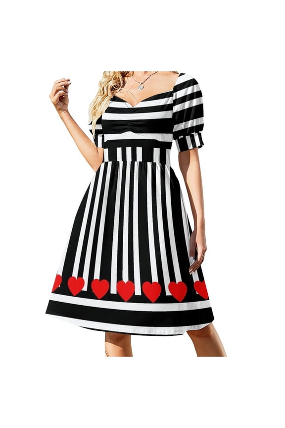 Black and White Stripes with Red Hearts Sleeveless Dress dress party evening elegant luxury celebrity