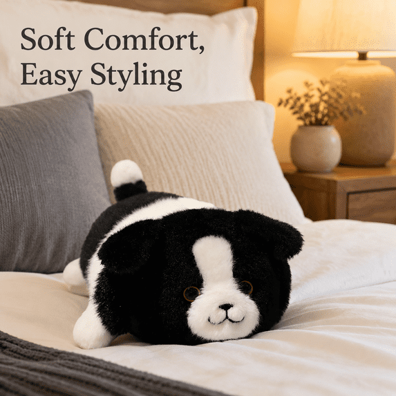 Black and White Stuffed Animal Plush Toy, Realistic Soft Sleep Aid Comfort Companion for Stress Relief, Cuddly Decor for Bed, Couch