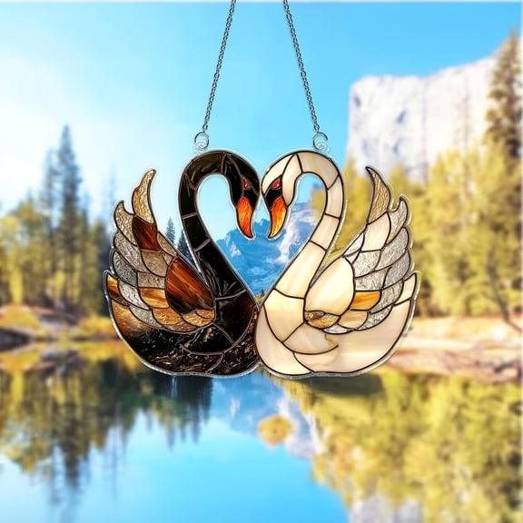 Black and White Swan Acrylic Suncatcher, Couple Swan Window Hanging, Romantic Swan Decor, Anniversary Gift, Couple Sun Catcher