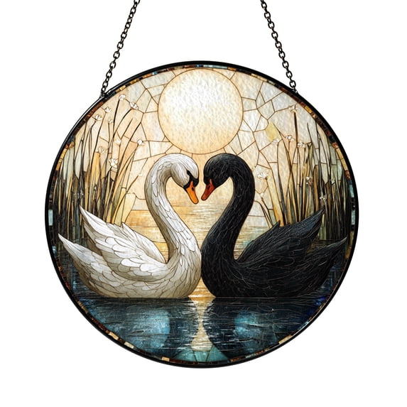 Black and White Swan Stained Glass Style Suncatcher, Enchanted Lake ...