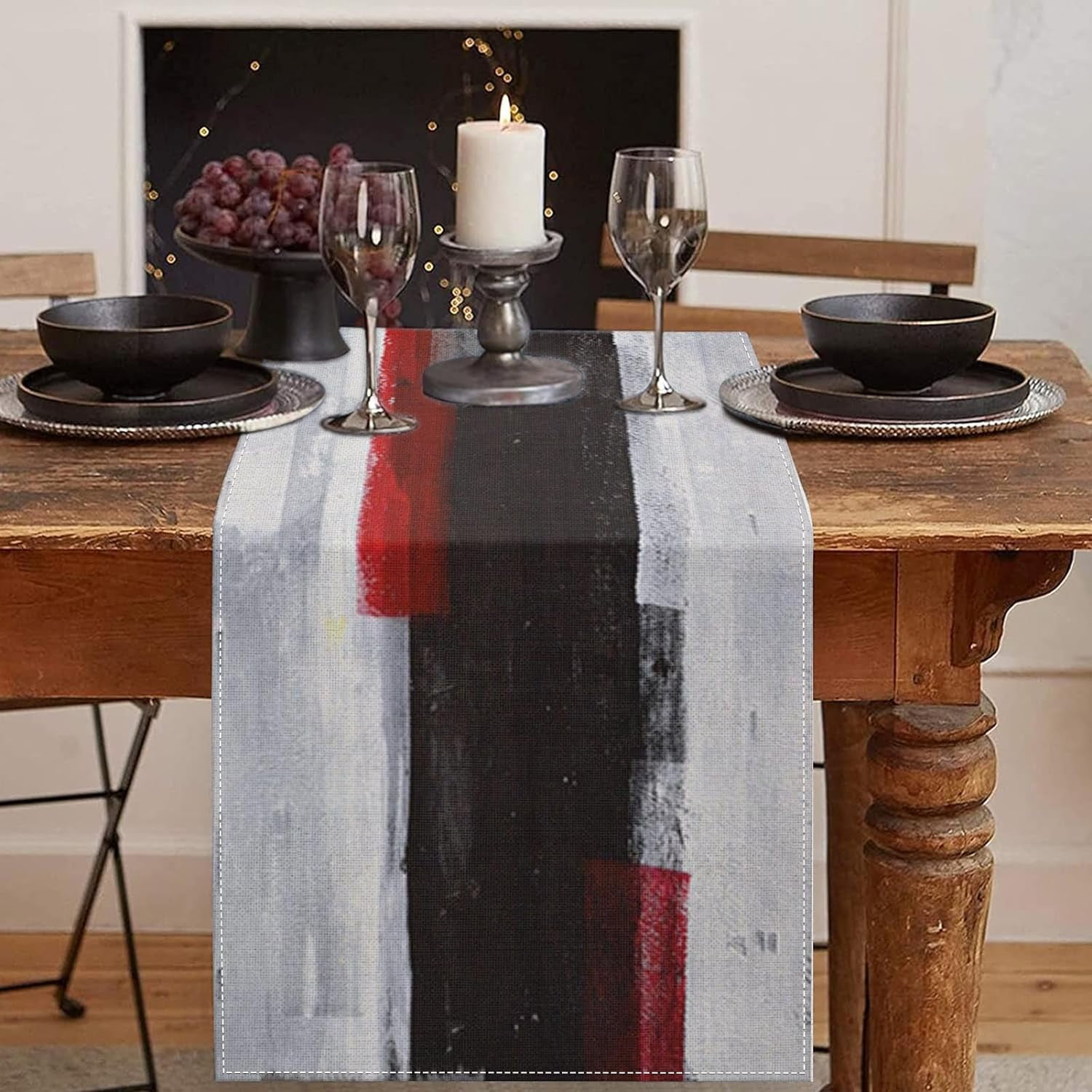 Rvsticty Linen Black History Month Table Runner - 13x72 Inches, Solid Black, Modern Style