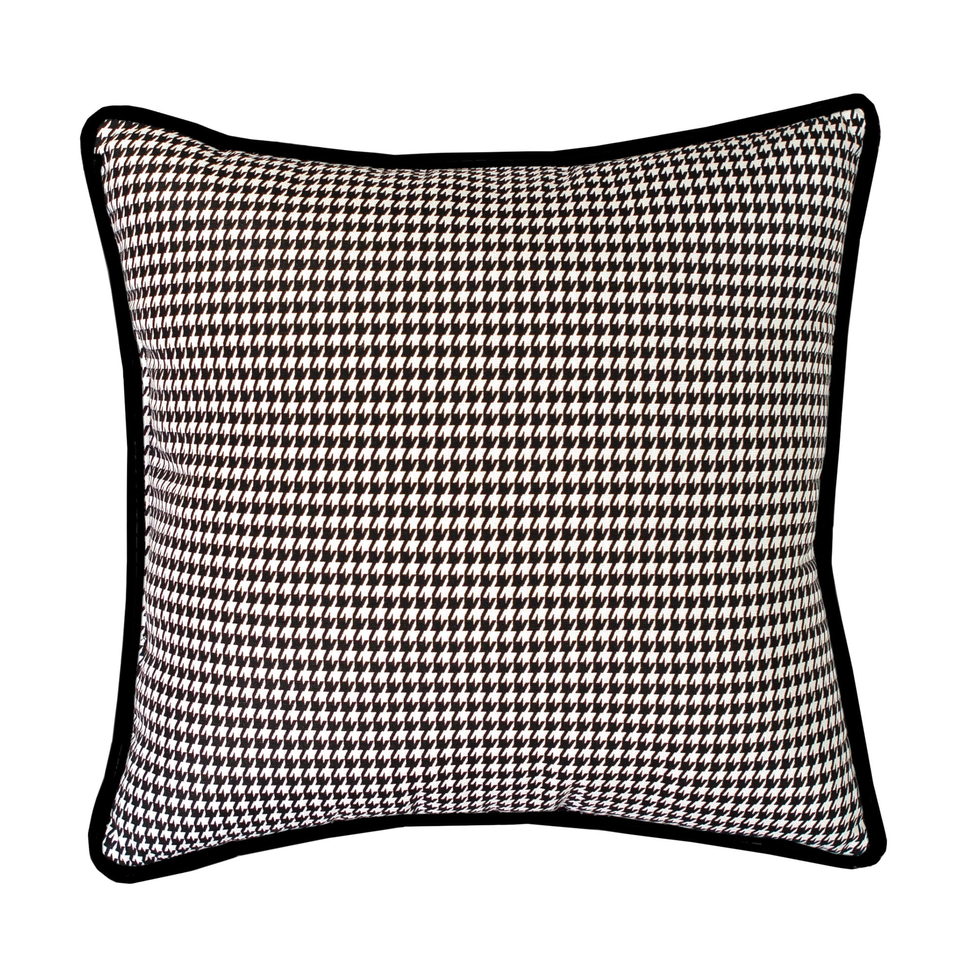 Black and White Houndstooth Cotton Square Pillow with Accent Piping
