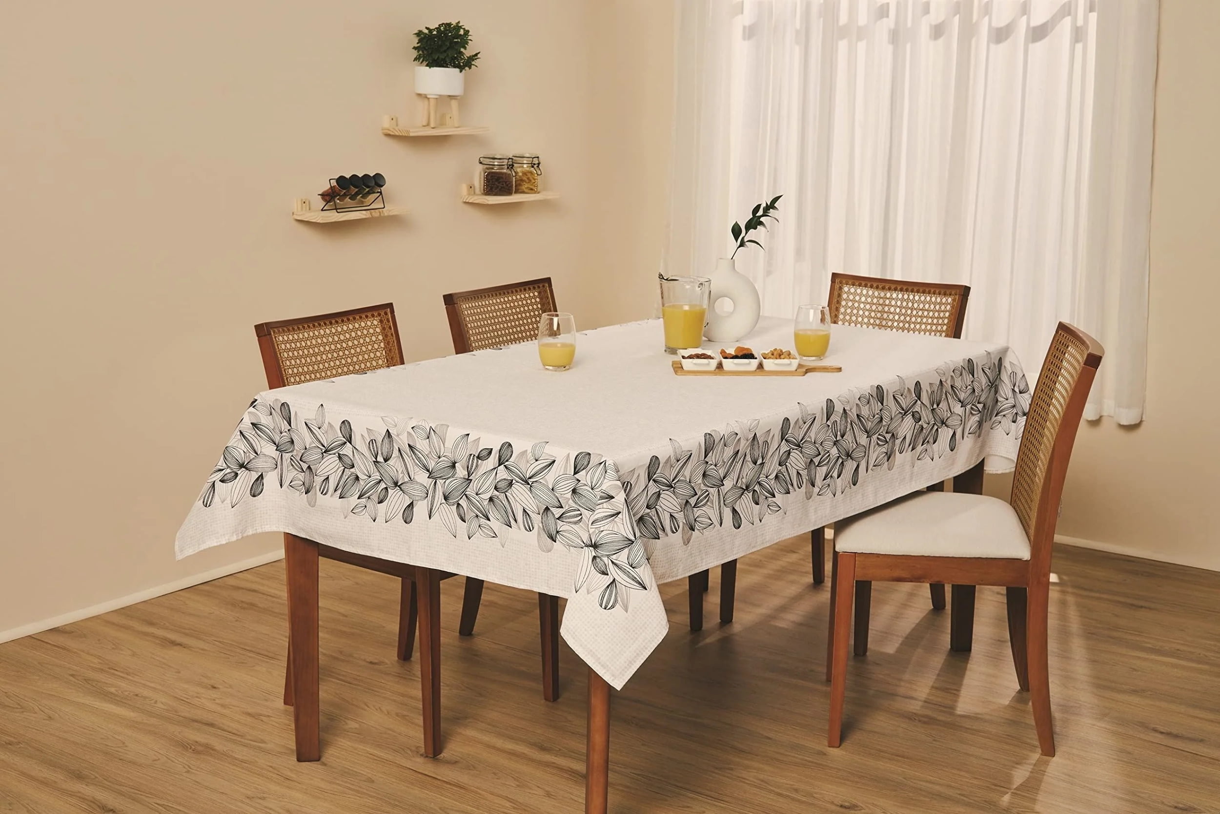 Black and White Tablecloth Featuring a Monochromatic Foliage Design in ...