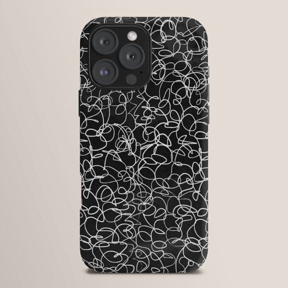 Black and White Tangled Line Art Tough Phone Case for Apple iPhone Models, Polycarbonate and TPU