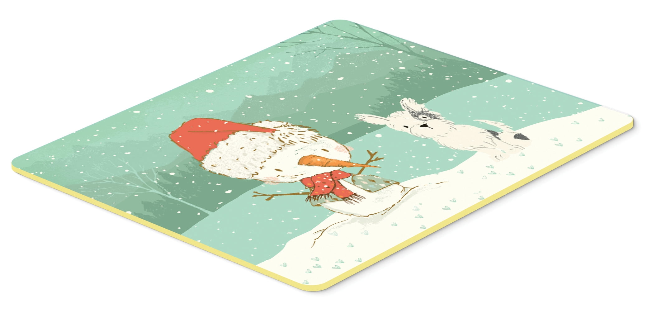 Black and White Terrier Snowman Christmas Kitchen or Bath Mat 24x36