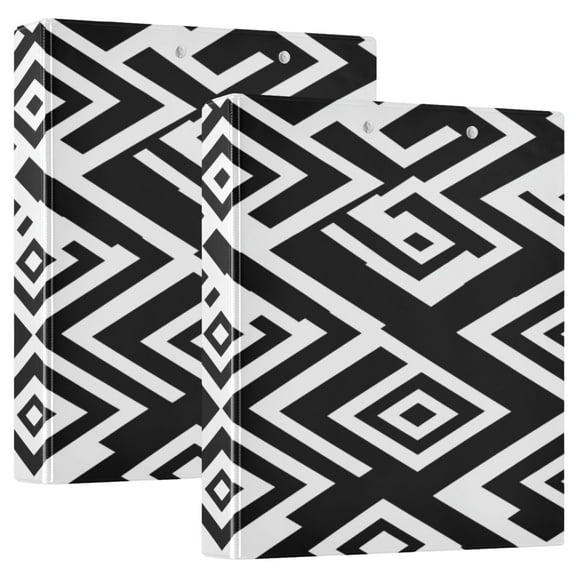 Black and White Texture 12.4x10.6in PVC Round Ring Binder, D-Ring 3-Hole, Metal Clip, 200 Sheets