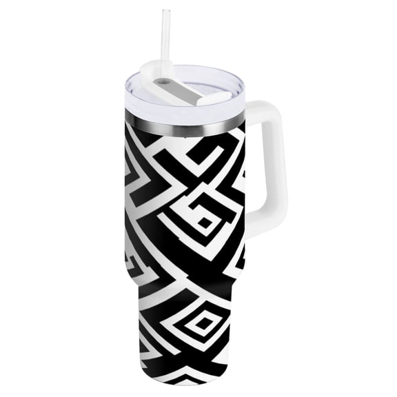 Black and White Texture Water Bottles 30oz Insulated Tumblers Double-Walled Ergonomic Handle Leak Proof