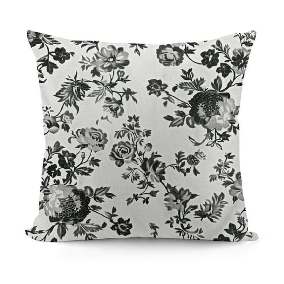 Black and White Throw Pillow Cushion Cover, Floral Pattern Classic Inspired New , Zippered Double-Side Digital Print Decor,Black and White