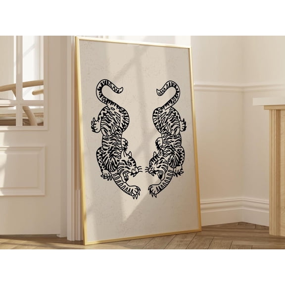 Black and White Tiger Art Print Trendy Animal, Unframed Paper Poster 8x10in