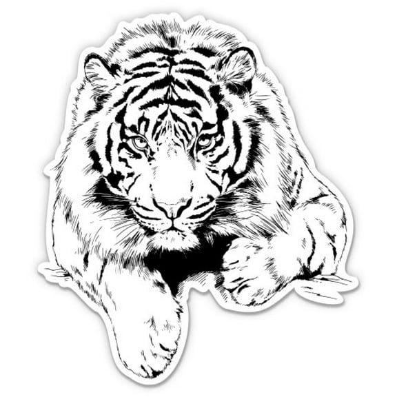 Black and White Tiger Drawing - 3" Vinyl Sticker - For Car Laptop Water Bottle Phone - Waterproof Decal