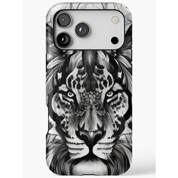 Black and White Tiger Face Tough Case for Apple iPhone, Dual-Layer Polycarbonate and TPU