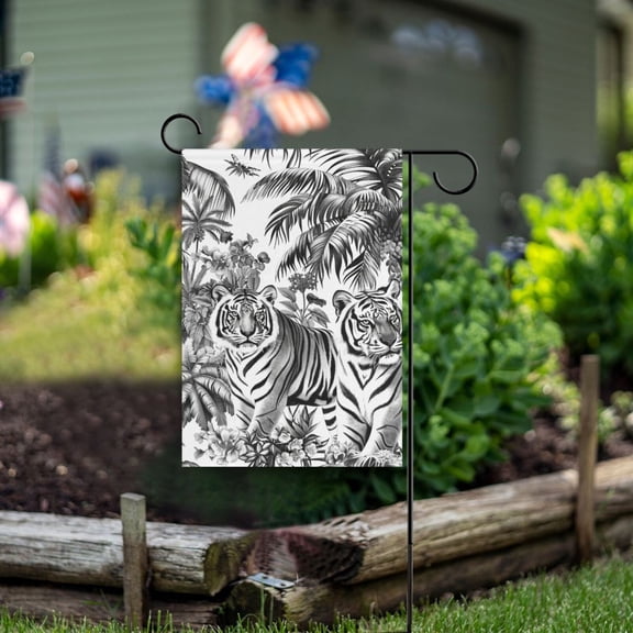 Black and White Tiger Jungle Garden Flag Double Sided Outdoor Banners for Courtyard Outdoor Lawn Farmhouse Holiday Decorations
