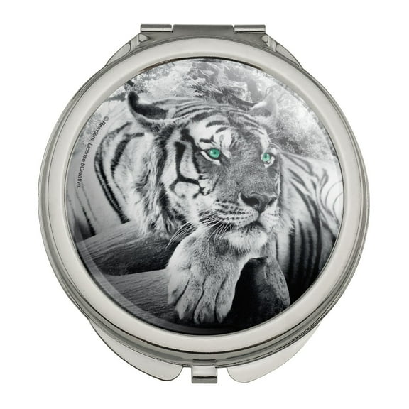 Black and White Tiger with Blue Green Eyes Compact Travel Purse Handbag Makeup Mirror