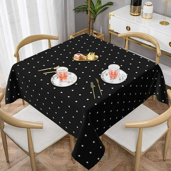 Black and White Tiny Polka Dots Pattern Soft Tablecloth Square Dinng ...