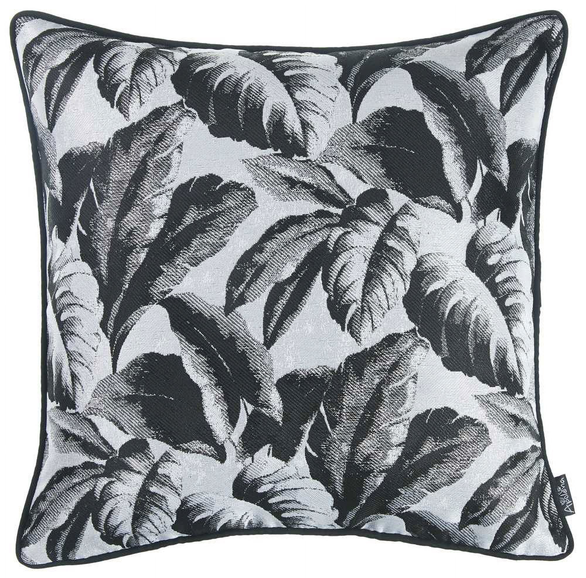 Black and White Tropical Leaf Polyester Throw Pillow Cover