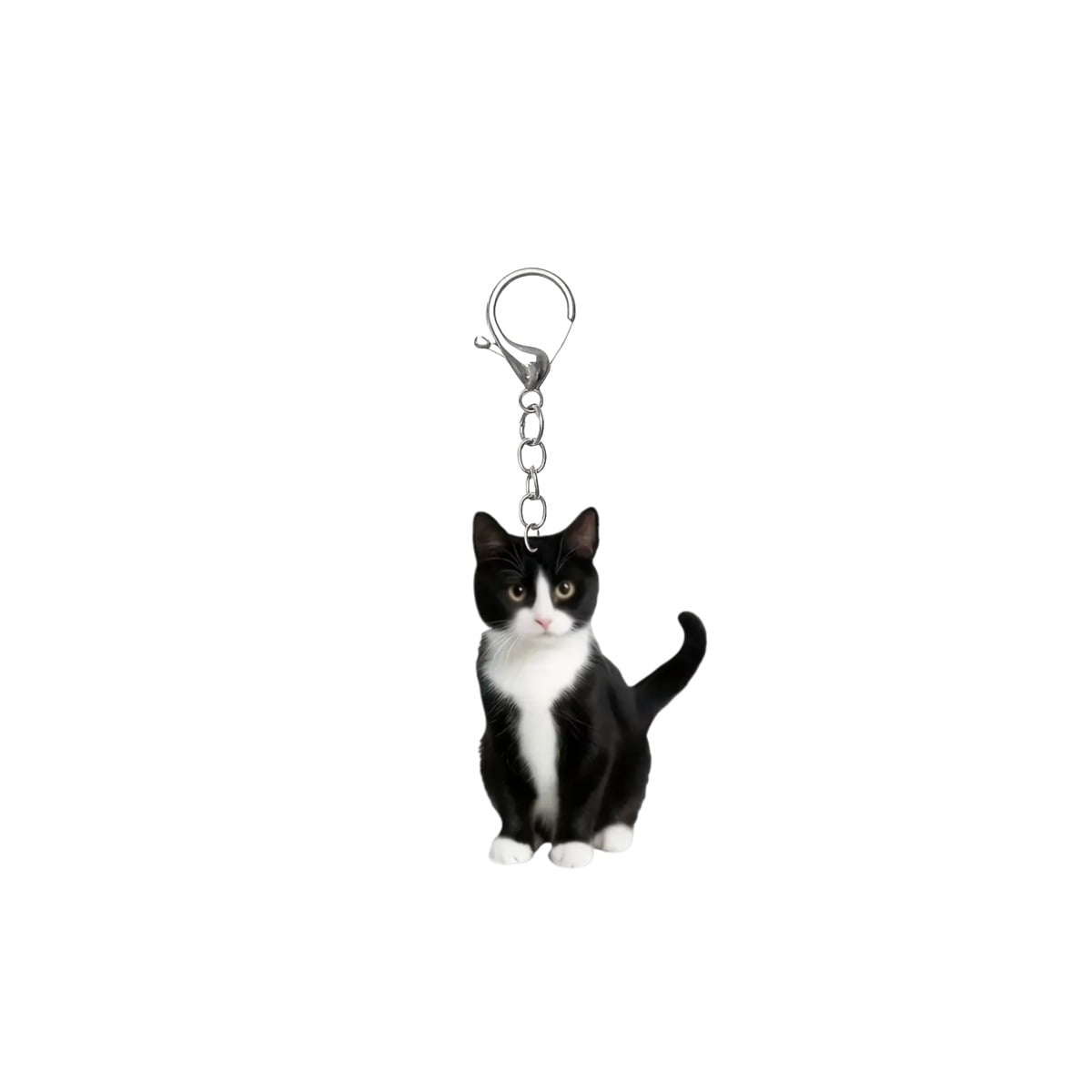 Black and White Tuxedo Cat Keychain Double-Sided Design Pet Key Ring ...