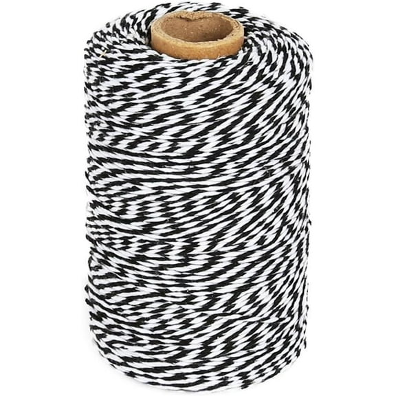 Black and White Twine, 100M Cotton Bakers Twine, Great for Baking, Butchery, Crafts, Gift Wrapping, Holiday Decorating