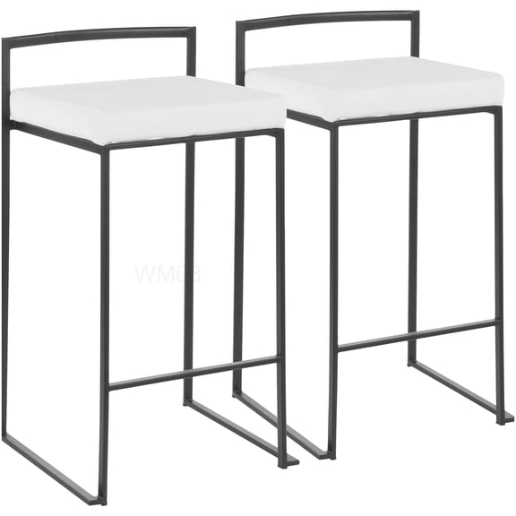 Black and White Velvet Counter Stools, Set of 2, Stackable Design for Modern Dining