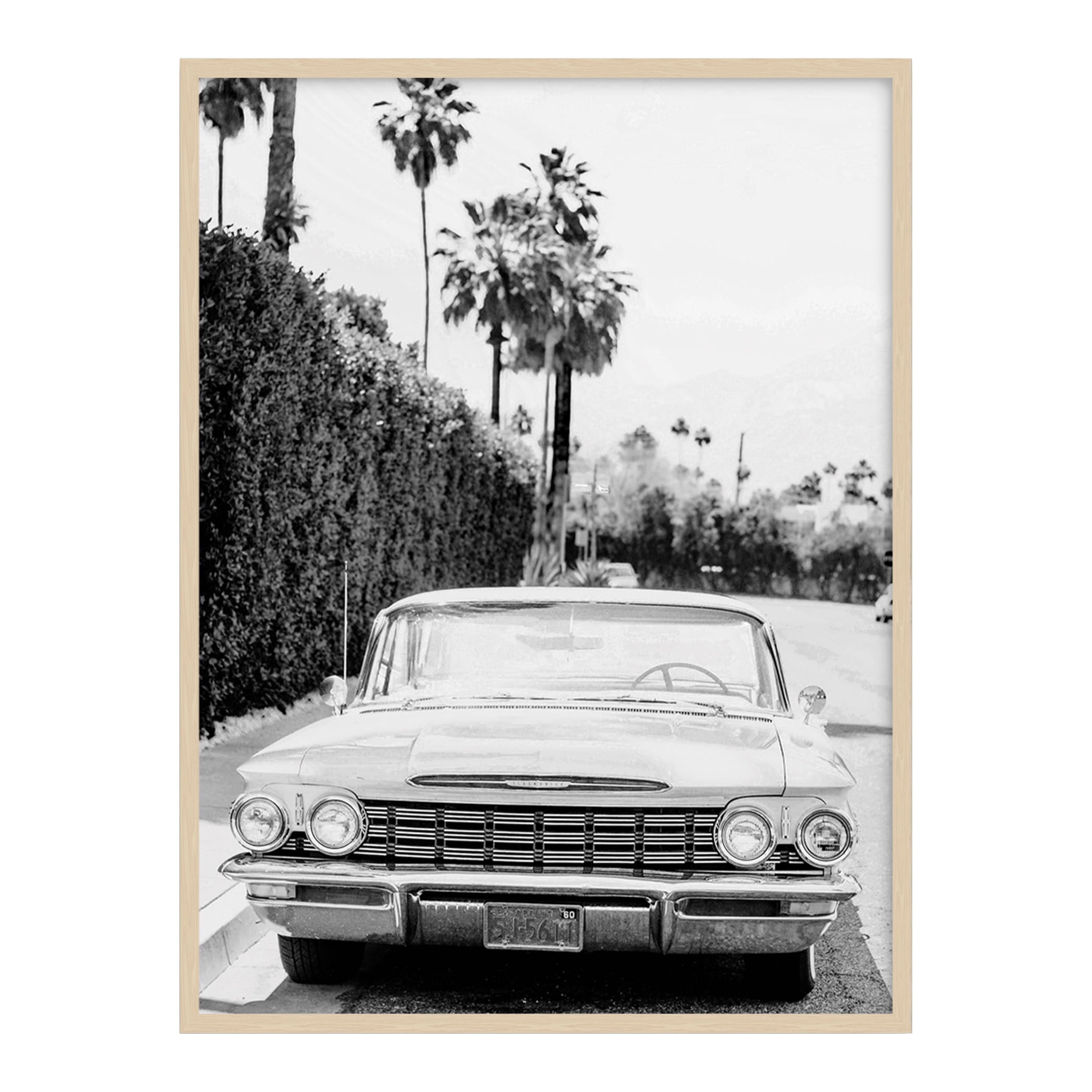 Vintage Black and White Framed Car Canvas Art