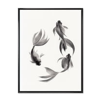 Black and White Vintage Fish III 12 in x 20 in Framed Painting Canvas Art Print, by Designart
