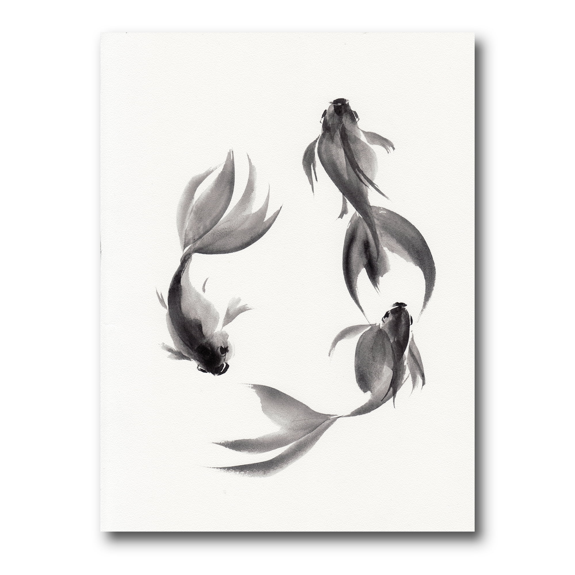 Black and White Vintage Fish III 8 in x 12 in Painting Canvas Art Print, by Designart
