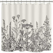 Black and White Vintage Floral Shower Curtain 72 x 72 Inch, Waterproof Fabric Botanical Plant Flower Bathroom Shower Curtains with 12 Hooks
