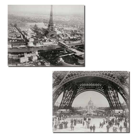 Black and White Vintage Paris Eiffel Tower Photo Adult Decor Set; 2 - 14" x 11" Unframed Posters