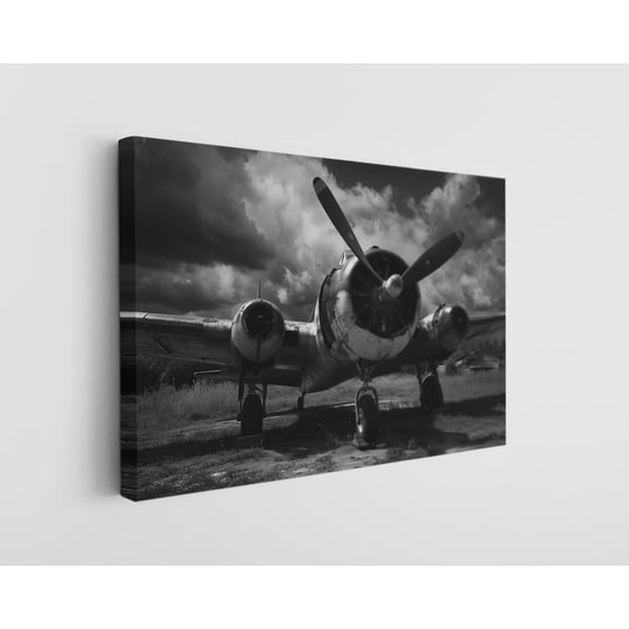 Black and White Vintage Plane Canvas Wall Art - High-Quality Aviation Print - Handcrafted Retro Decor - Modern Wall Art - Gift for Home or Office