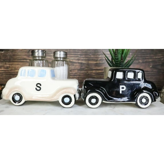Black and White Vintage Retro Antique Cars Magnetic Salt And Pepper Shakers