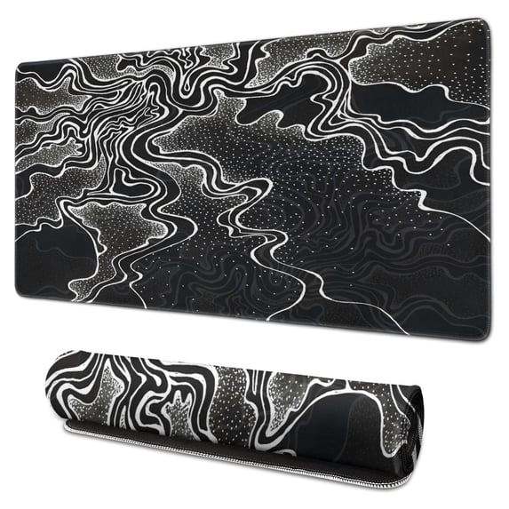 Black and White Waves desk Mouse Padwaterproof,rubber+multispandexnon Slip MousepadDesk Pad for Office Home Game 31.5x15.7inches