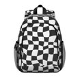 thumbnail image 1 of Black and White Wavy Checkered Pattern Backpack for School, Cute School Bag with Adjustable Shoulder Straps and Padded Back, 15"x11.42"x5.5", 1 of 5