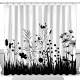 Black and White Wildflower Silhouette Shower Curtain Modern Design for