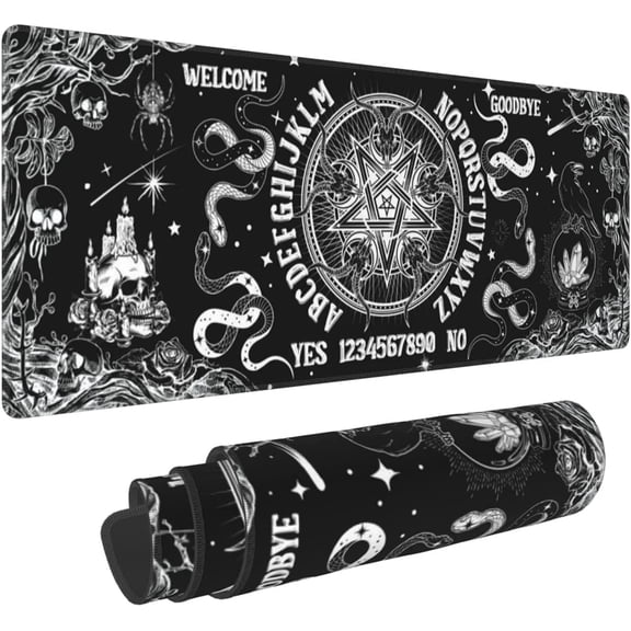 Black and White Witch Gaming Mouse Pad, Long Extended XL Mousepad Desk Pad, Large Nonslip Rubber Mice Pads Stitched Edges, 31.5'''' X 11.8''''